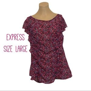 Express Pink Floral Ruffled Blouse